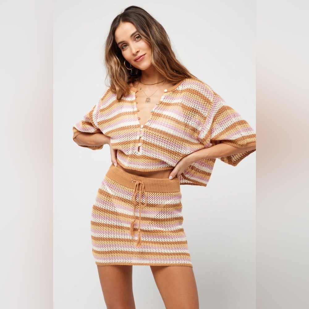 L*Space Crochet button-up top & matching mini skirt